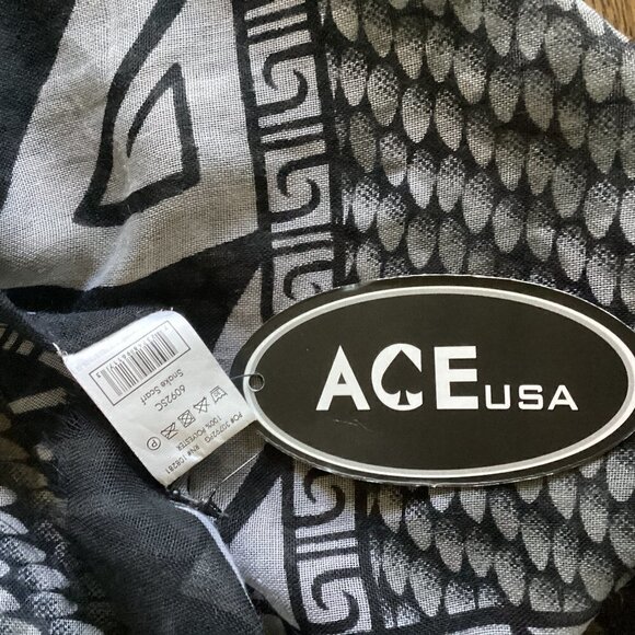 New ACE USA Large Fringed Rectangle Snake Print Scarf Black Gray #117M - Picture 11 of 12